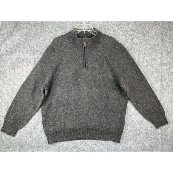 Jos A Bank 1/4 Zip Sweater Men's XL Gray 80% Lambs Wool Mock Neck - Picture 1 of 8